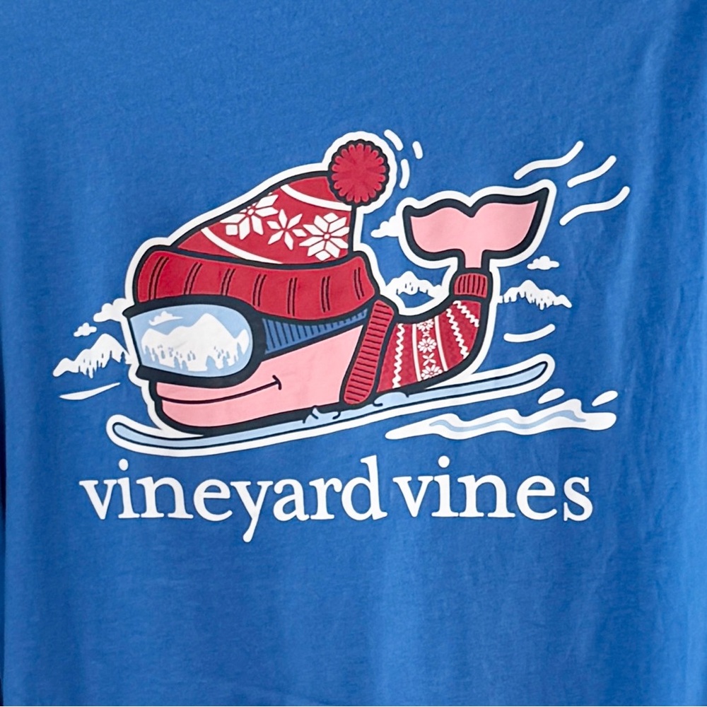 Vineyard Vines Long Sleeve Pocket Tee — Bright Blue with White Sleeve Logo